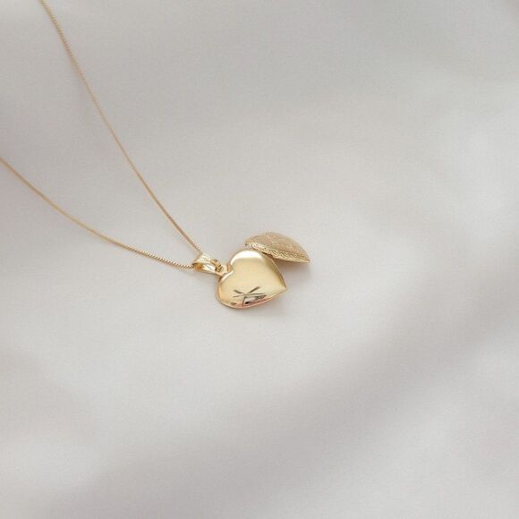 Gold Filled Box Chain Heart Locket Pendant Necklace Picture Necklace - Picture 4 of 5